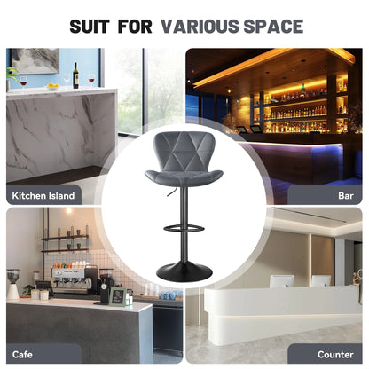 2 PCS Bar Stools, 360° Swivel Faux Leather Upholstery, Adjustable Counter Height, For Bars, Kitchens, Restaurants Furniture