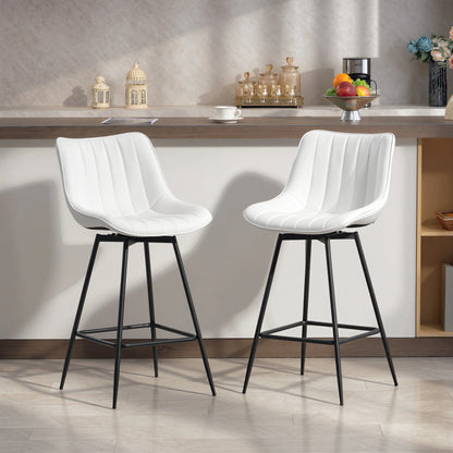 Homcom Set of 2 Swivel Bar Stools, High Kitchen Stools with Curved Backrest and Footrest, Pu Upholstered