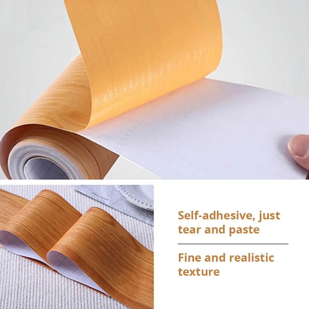 10M/Roll Windowsill Waist Line Wallpaper Waterproof Wood Grain Wall Border Sticker Self-adhesive Door Frame Waveguide Line