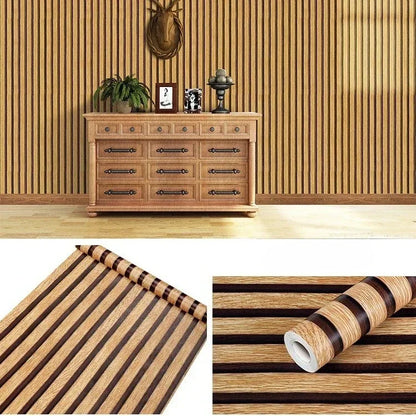 Self Adhesive Wall Paneling Peel and Stick 3D Wallpaper Waterproof Bedroom Feature Wall Decor Faux Wood Slat Design