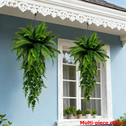 5PC Artificial Boston Fern&Hanging Plants Outdoor/Indoor Low-Maintenance Fake Foliage Suitable for Weddings, Garden, Patio Decor