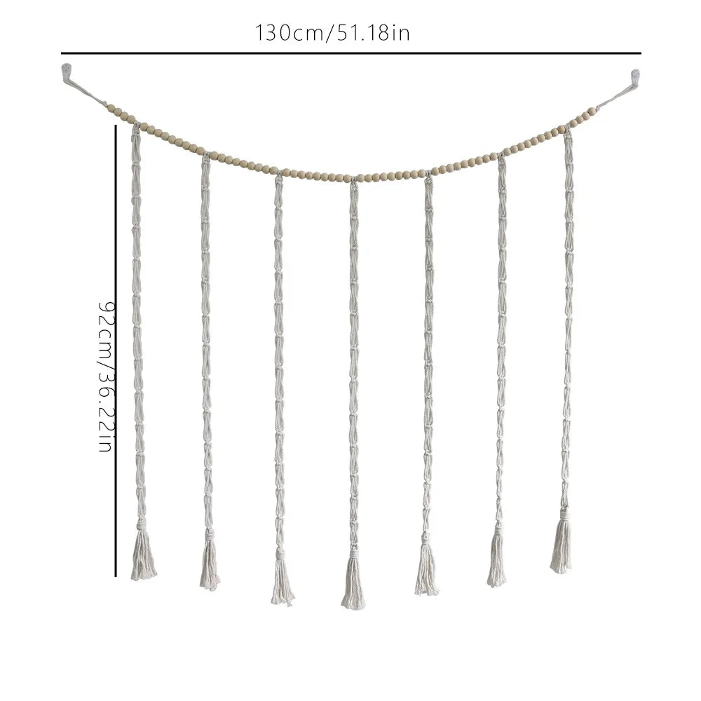 Macrame Hanging Photo Display Wall Decor Boho Wooden Beads Garland Picture Frame Holder with 30 Clips Bedroom Living Room Gifts