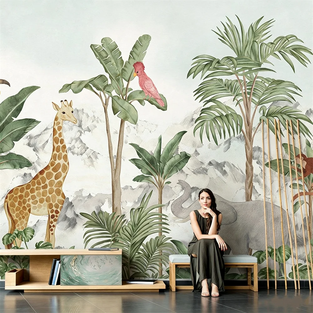 Custom 3D Tropical Rainforest Wallpaper Mural Animals Monkey Wallpapers for Living Room Background Wall paper home decor Sticker