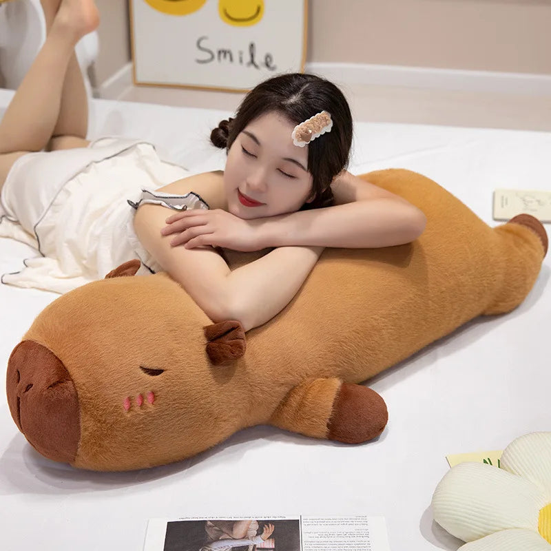 Papaya Capibara throw pillow with otter plush toy for girls' bed as a companion pillow for sleeping, girlfriend's birthday gift