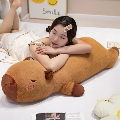 Papaya Capibara throw pillow with otter plush toy for girls' bed as a companion pillow for sleeping, girlfriend's birthday gift