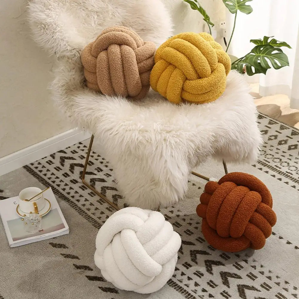 Knotted Ball Pillow Indeformable Eco-friendly Knotted Ball Plush Pillow Hand-woven Knotted Ball Back Throw Pillow
