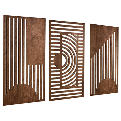 3 Pcs Geometric Wood Wall Art Decor, Wooden Minimalist Wall Hanging Decor, 3D Hollow Carved Craft Art Set, Boho Abstract