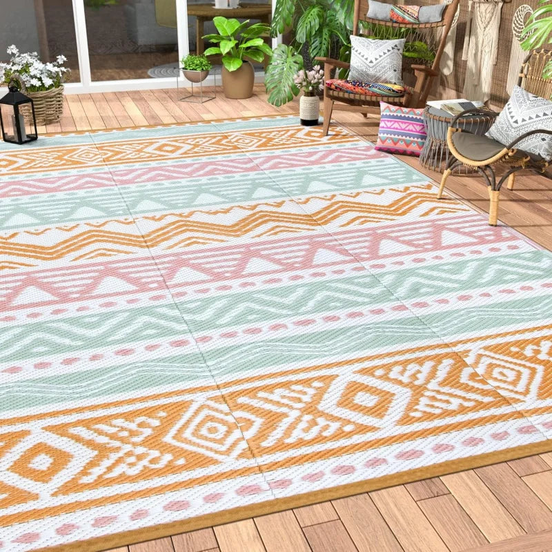 VIKAMA Outdoor Carpet Terrace Durable Machine-Washable Linen Rug Foldable Portable RV Camping Picnic Mat