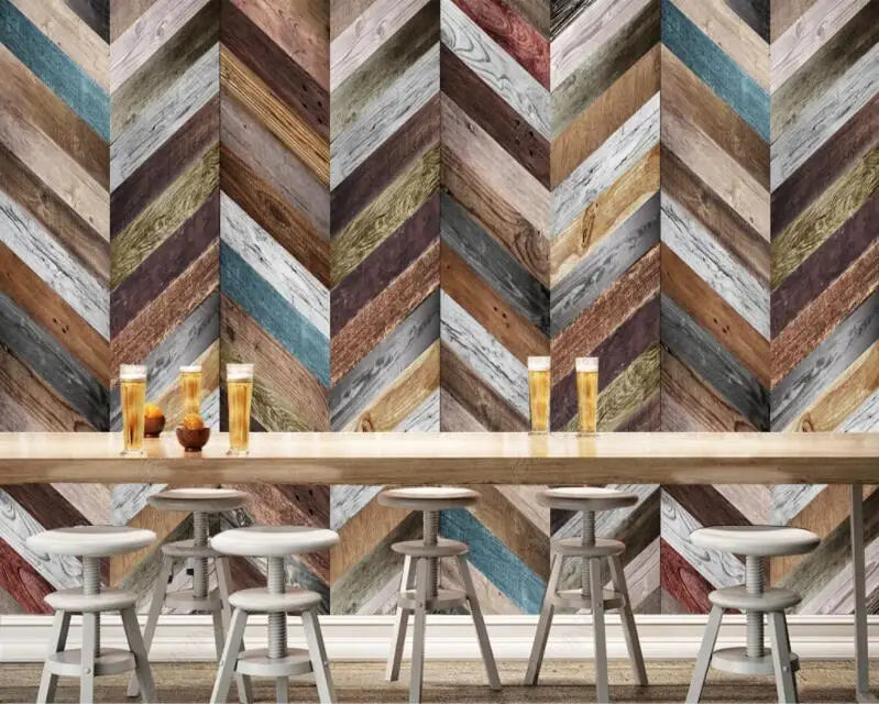 Custom wall paper 3D mural dark retro nostalgic wood stripe background wall photo living room bedroom TV background wallpaper
