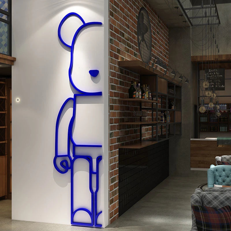 Bear Wall Stickers Mirror Acrylic Wall Sticker DIY PVC Wallpaper Self-adhesive Restaurant Bedroom Wall Decor