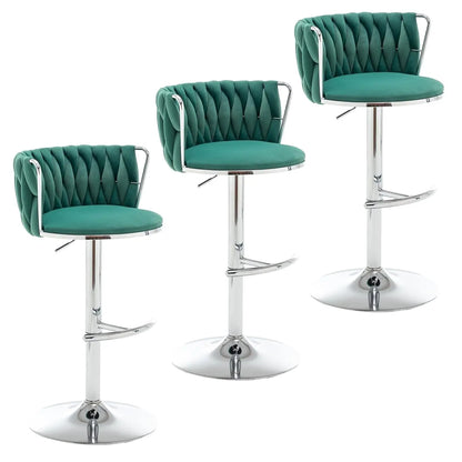 Gold Velvet Bar Stools Set of 3, Swivel Counter Height Bar Stools with Back, Adjustable Woven Barstools for Kitchen, Customized