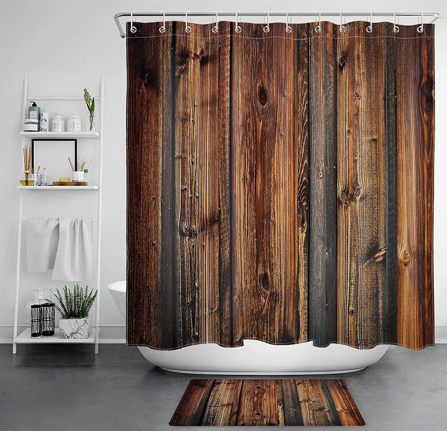 Rustic Country Style Barn Door Shower Curtains Farmhouse Western Brown Primitive Wood Rural Life Polyester Fabric Set With Hooks