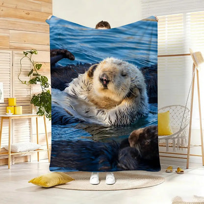 Marine animal sea otters Throw Soft Warm Throw Blanket for Bedroom Living Room Bed Travel Camping Picnic Gift