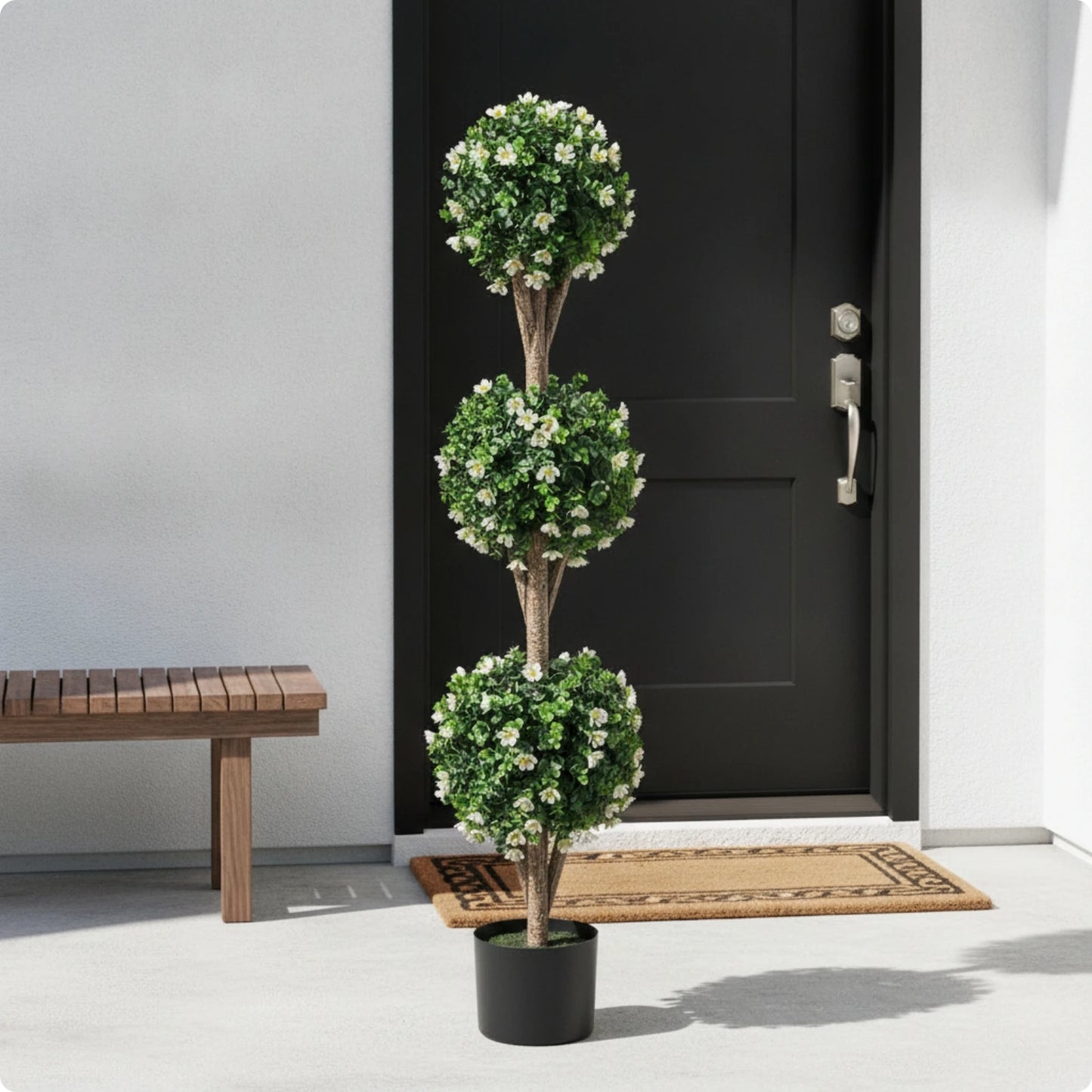 Triple Ball Topiary Tree Indoor Outdoor Artificial Topiary Tree Plant Realistic Faux for Entryway, Porch