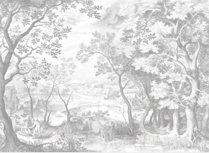Customized French Wallpaper TV Background Wall Wallpaper Hand Drawn Black and White Forest Living Room Bedroom Papier Peint