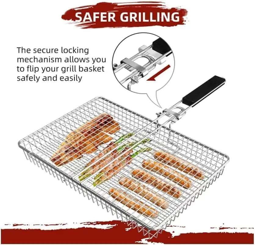 Portable Folding Grill Basket For Fish Vegetables Shrimp BBQ Camping Grilling Rack Outdoor Barbecue Accessories
