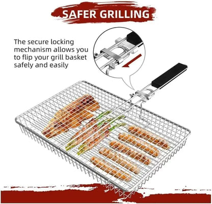 Portable Folding Grill Basket For Fish Vegetables Shrimp BBQ Camping Grilling Rack Outdoor Barbecue Accessories