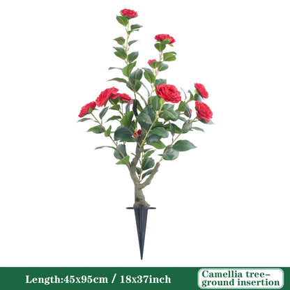 85cm Camellia Topiary Tree with Pot/Spike Realistic Fake Flower Plant Indoor Outdoor Faux Bonsai for Home Garden Office Decor