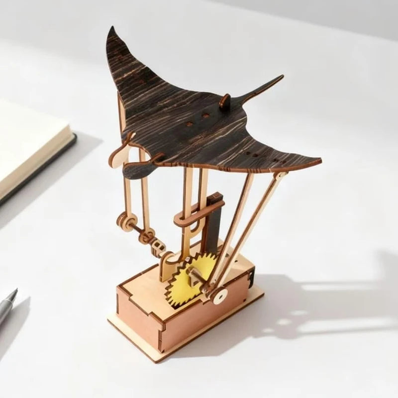 Desk Tabletop Decoration - Lifelike Wooden Electric Manta Ray Automaton; Unique Ocean Themed Decor for Home