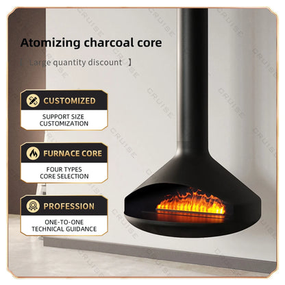Ceiling Mounted Low-Energy Refractory Furnace Suspended Wood Stove Gas 800mm Hanging Fireplace Indoor Living Room