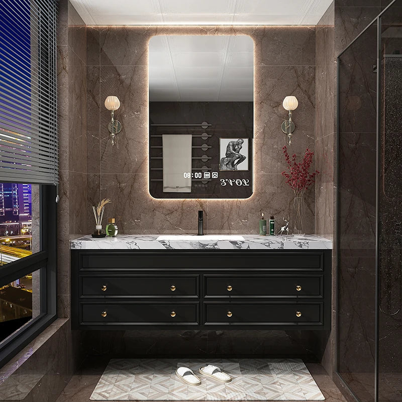 Rustic Retro Bathroom Cabinet Luxury Integrated Black Vanity Bathroom Cabinet Storage Organization Mobile Bagno Home Furniture