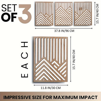 3pcs 2D Flat Retro Wood Art Wall Decoration Pine Sun Elements Home style Living Room Bedroom Office Large mural Easy To Install