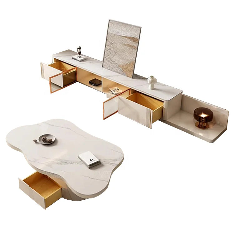The modern style of the living room, with large coffee tables in the center and on both sides