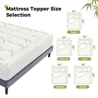 JHK Bamboo Fiber Soft Mattress Topper with Deep Pockets 400g Thick Mattress for Back Pain Relief Breathable Cooling Material