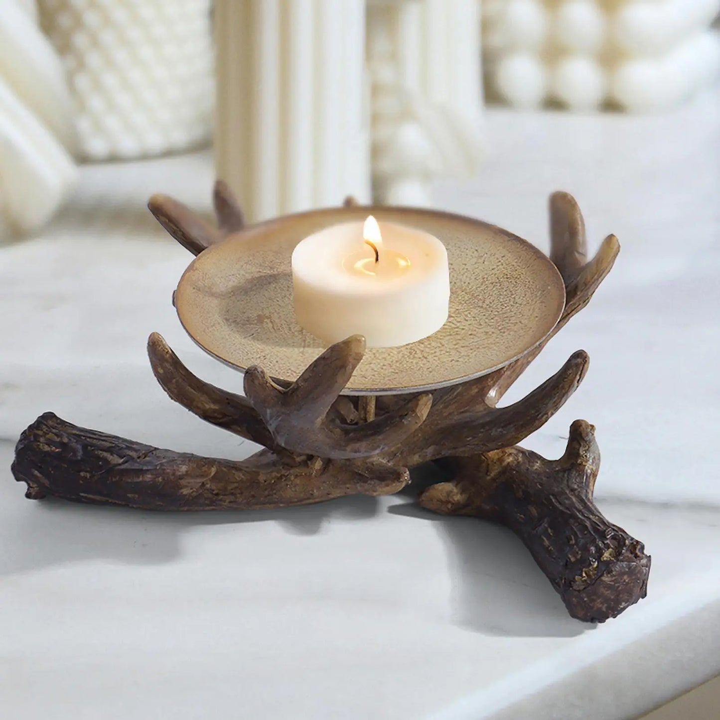 Resin Antler Candle Holder Craft Rustic Candlestick Holder for Table Bedroom House Decor Desktop Ornament