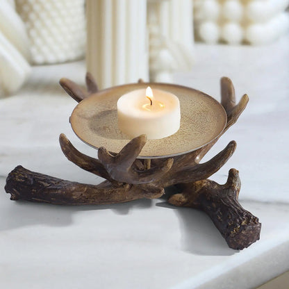 Resin Antler Candle Holder Craft Rustic Candlestick Holder for Table Bedroom House Decor Desktop Ornament
