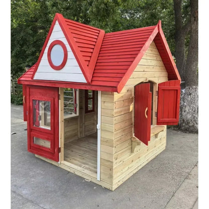 Outdoor Wooden Playhouse for Kids Courtyard Garden Park Decoration Animatronic Models Toddler's Playground Backyard Garden House