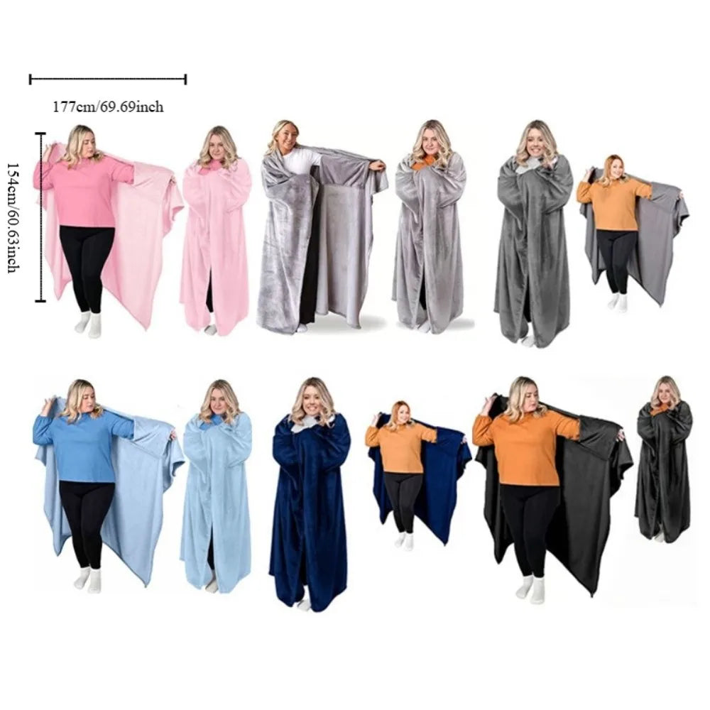 Cozy Flannel Winter Wearable Blanket Thickened Sofa Throw Blanket Washable Soft Leisure Blanket Winter