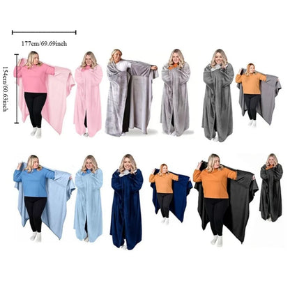 Cozy Flannel Winter Wearable Blanket Thickened Sofa Throw Blanket Washable Soft Leisure Blanket Winter