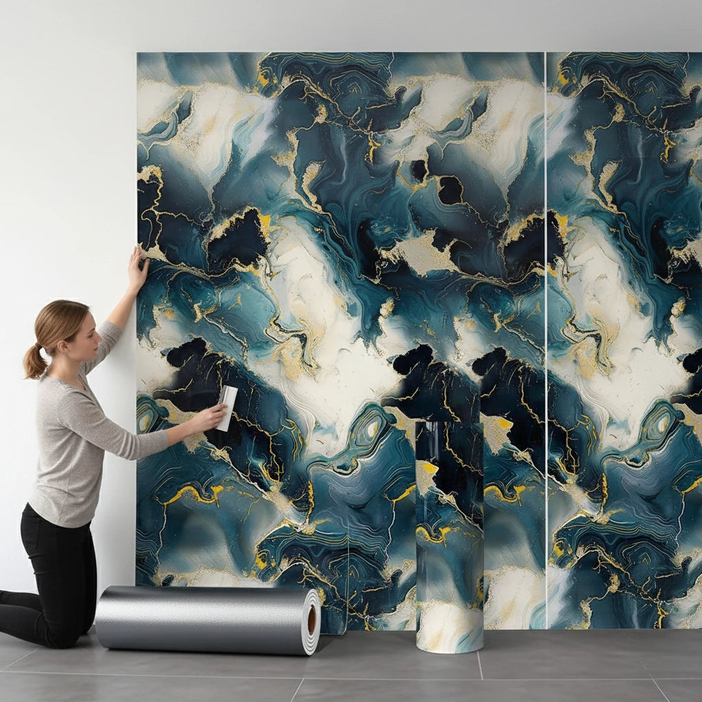 Peel and Stick Marble Effect Wallpaper Waterproof Gilded Material for Home Interior Upgrade and Kitchen TV Wall Decoration