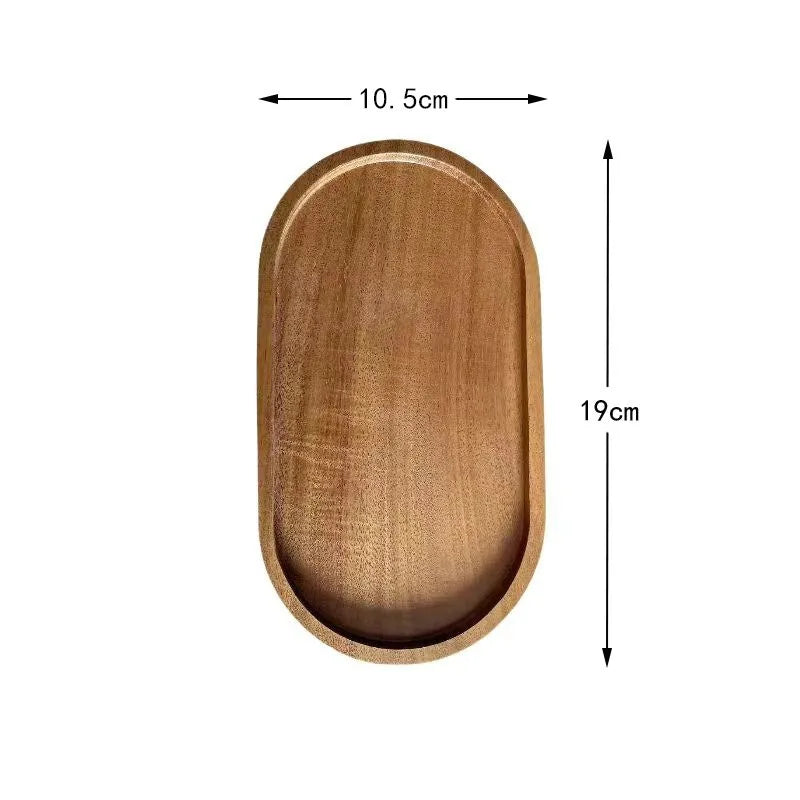 Wabi Sabi Style Acacia Wood Decorative Serving Platter Oval Natural Wood Tray for Home Tabletop Decoration Small Organizer