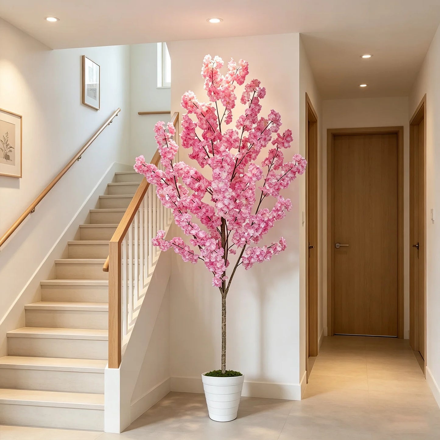 160-210cm/6.9ft Artificial Cherry Blossom Tree Plant Indoor Outdoor Ornament Fake Plant for Home Wedding Party Living Room Decor