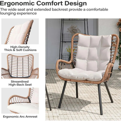 Outdoor Bistro Set, Small Patio Furniture Set with Coffee Table and Thick Cushions, Front Porch Furniture for Lawn, Garden
