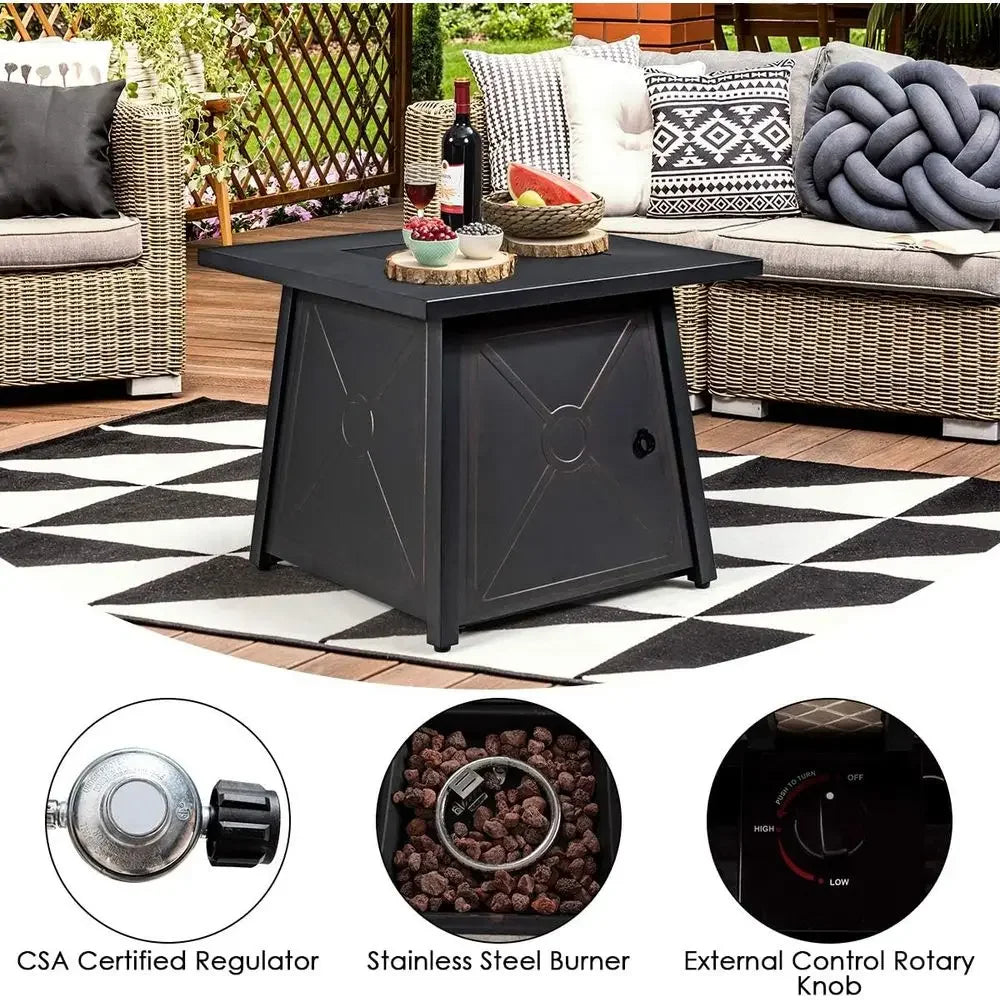 30 Inch Square Fire Pit Table with Waterproof Cover, ETL & CSA Certified, Auto-Ignition Propane Heater with Lava Rocks