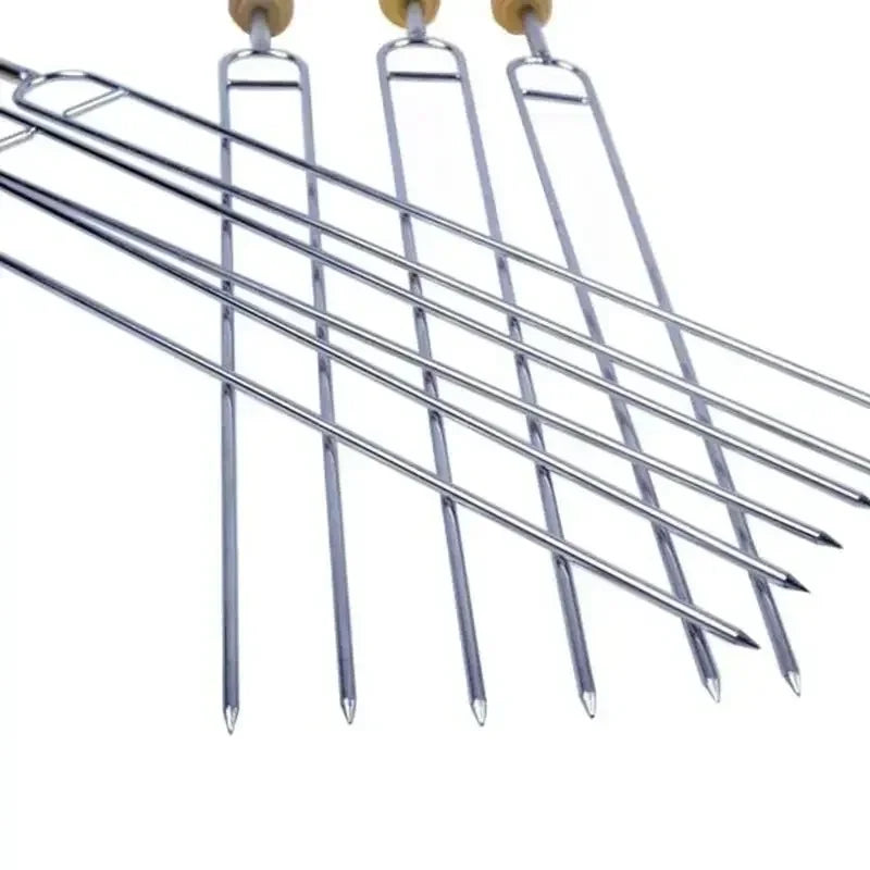 6pcs Stainless Steel U-Shaped Barbecue Brazing Fork Needle Grilling Skewers Double Prong Bbq Tools Outdoor Grill Accessories