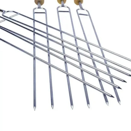 6pcs Stainless Steel U-Shaped Barbecue Brazing Fork Needle Grilling Skewers Double Prong Bbq Tools Outdoor Grill Accessories