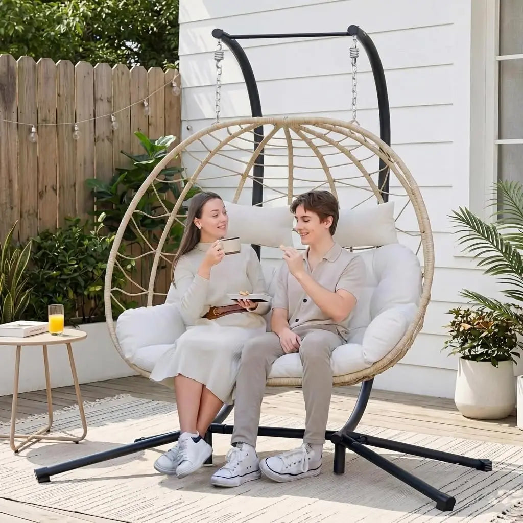 2-Person Wicker Hanging Egg Chair with Stand- 700 lb Capacity, Indoor/Outdoor Double Egg Swing Hammock Chair , Customized