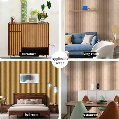 Self Adhesive Wall Paneling Peel and Stick 3D Wallpaper Waterproof Bedroom Feature Wall Decor Faux Wood Slat Design