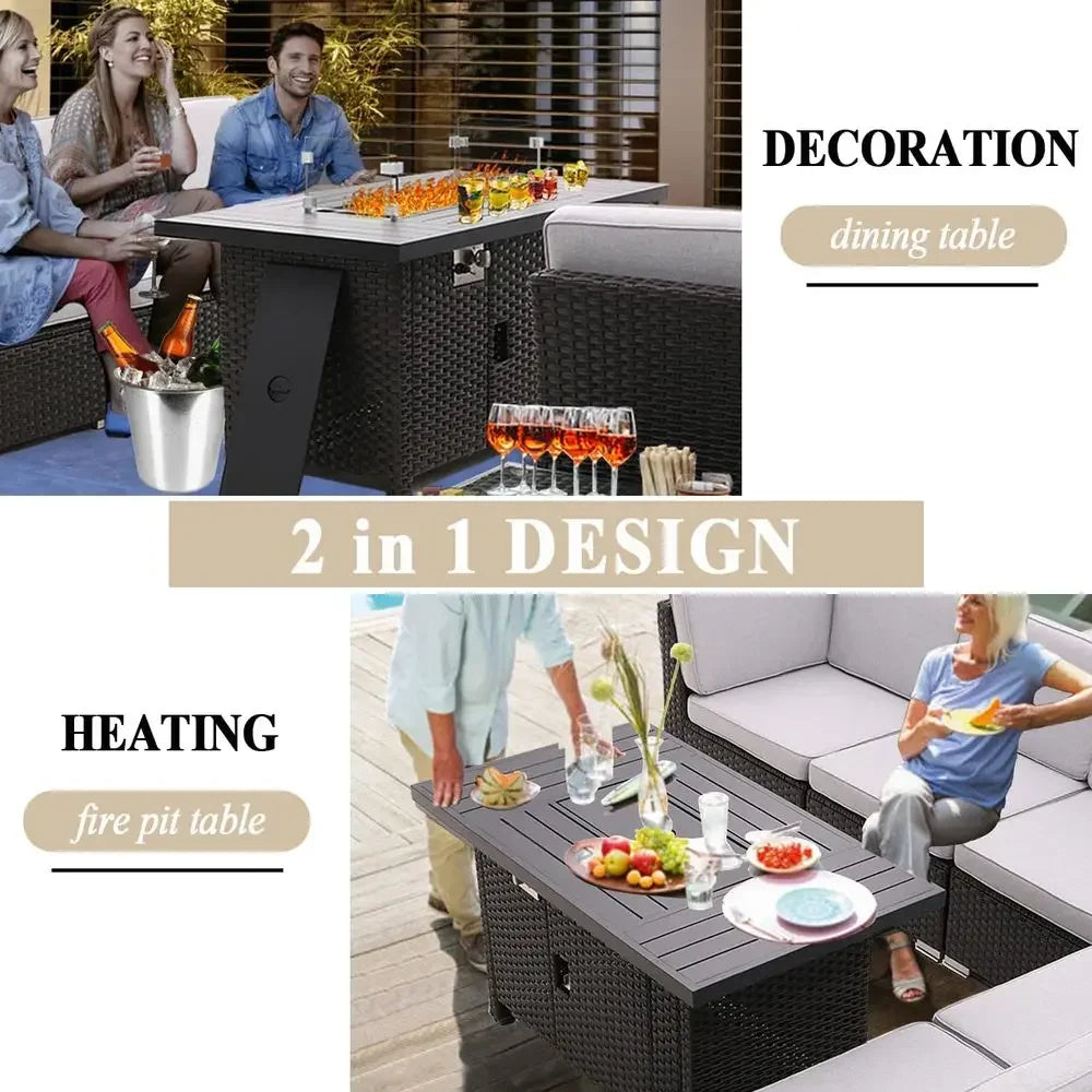 46-inch 55,000 BTU Outdoor Propane Fire Pit Table with Glass Wind Guard for Patio and Garden