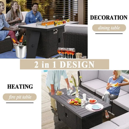46-inch 55,000 BTU Outdoor Propane Fire Pit Table with Glass Wind Guard for Patio and Garden