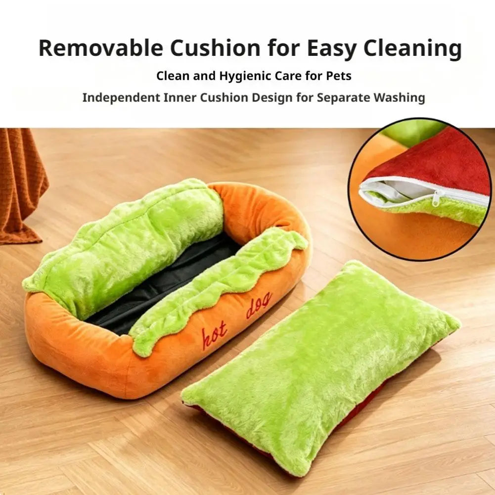 Hot Dog Pet Bed For Dachshund Cat Plush Removable Washable Pet Beds Soft Corduroy Non-Slip Bottom Pet Bed For Puppies Small Pets