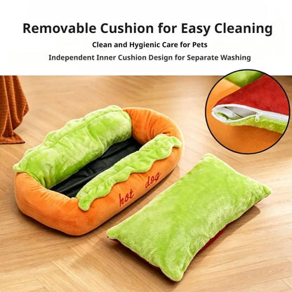 Hot Dog Pet Bed For Dachshund Cat Plush Removable Washable Pet Beds Soft Corduroy Non-Slip Bottom Pet Bed For Puppies Small Pets
