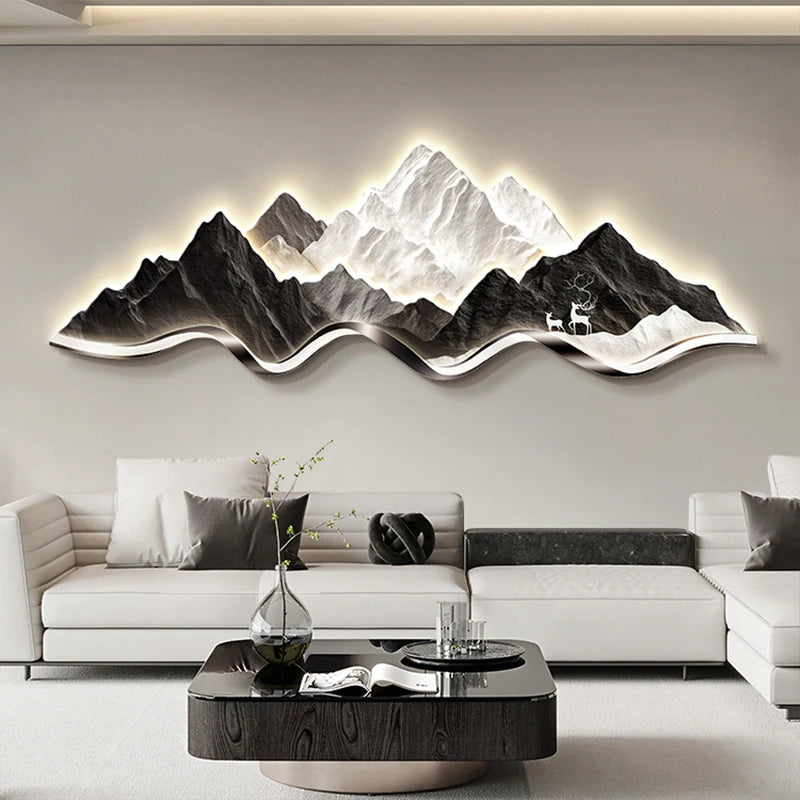 Light Luxury Living Room Painting New Led Light Mural Room Decoration Wall Lamp Living Room Home Interior Art Mural Accessories