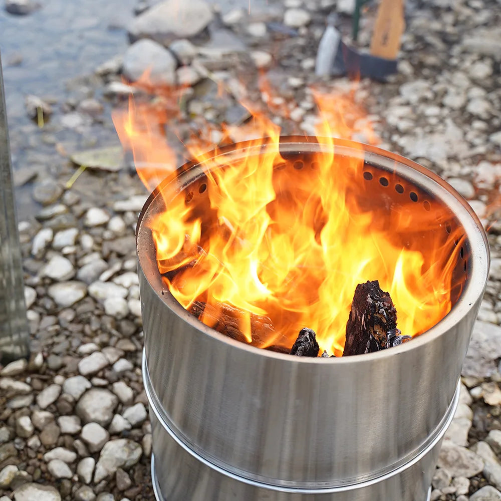 Stainless Steel Round Split Wood Stove Home Yard Bonfire BBQ Stove Winter Camping Heating Stove Fire Pit