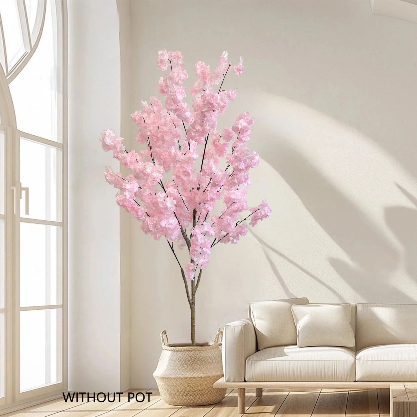 Artificial Pink Cherry Blossom Tree Trunk Faux Silk Leaves Plant for Home Office Indoor Outdoor Decor