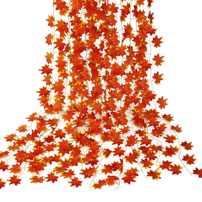 12pcs Artificial Maple Garland Hanging Vines Ivy Autumn Decor Thanksgiving Home Wedding Party Garden Fireplace Christmas Decor